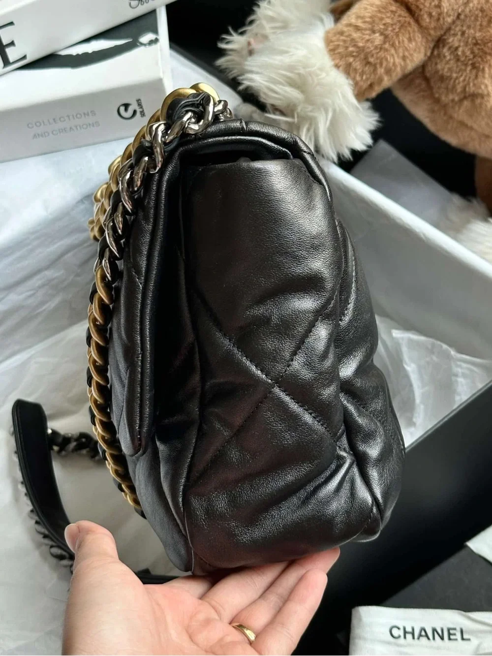 CHANEL 19 LARGE HANDBAG Lambskin, Gold-Tone Silver-Tone & Ruthenium-Finish Metal